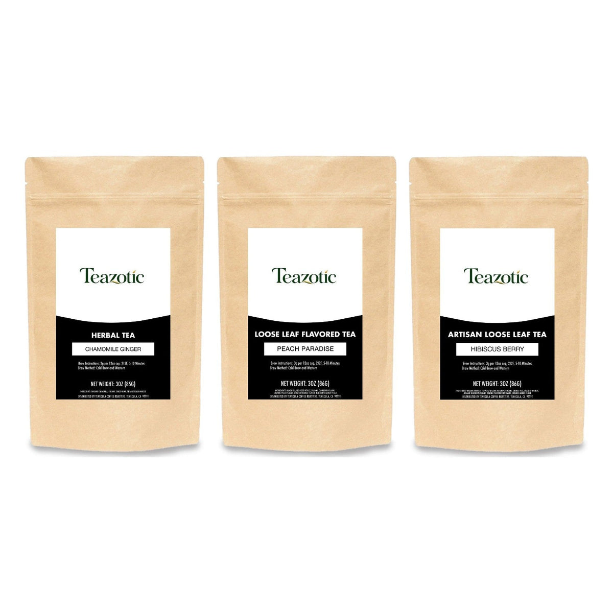 Teazotic Calm Evening Set: Chamomile Ginger, Peach Paradise and Hibiscus Berry