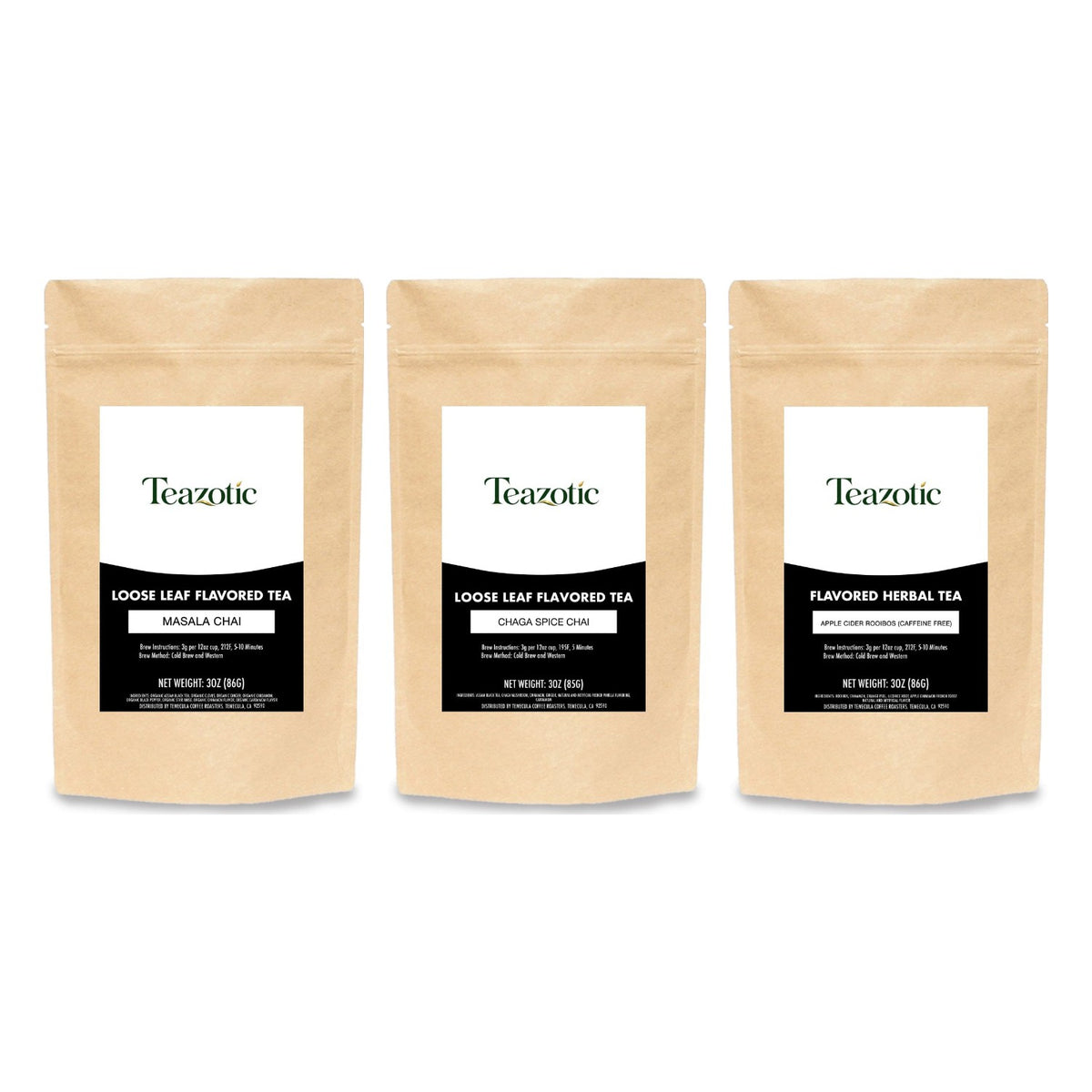 Cozy Chai Trio gift set: Masala Chai, Chaga Spice Chai and Apple Cider Rooibos