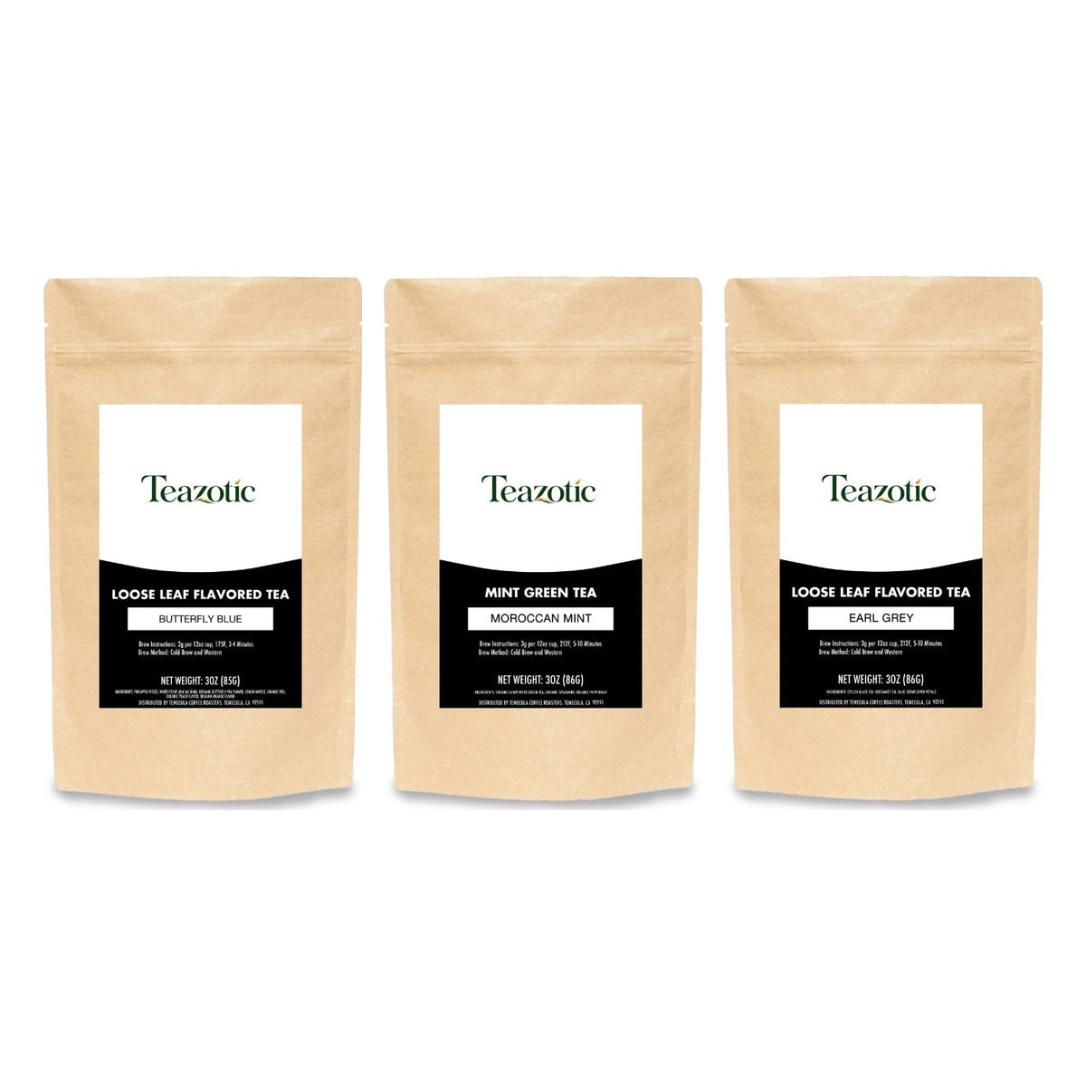Tea Explorer Sampler gift set: Butterfly Blue, Moroccan Mint and Earl Grey